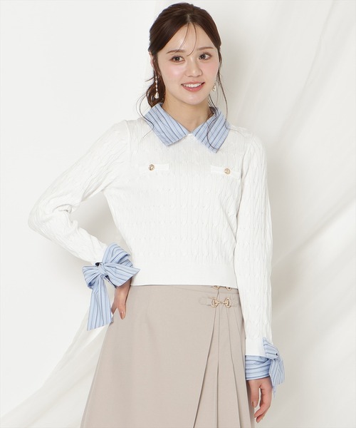 WILLSELECTION(ウィルセレクション)の「リボンカフスドッキングケーブルニット(ニット/セーター・レディース・ネイビー/ミント/グレー/オフホワイト・FREE)」の8枚目の写真