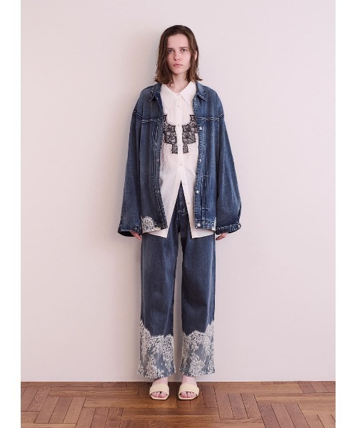 COEL（コエル）の「レースコンビデニムワイドパンツ（デニムパンツ・レディース・ブルー/ブラック・38/36）」の5枚目の写真