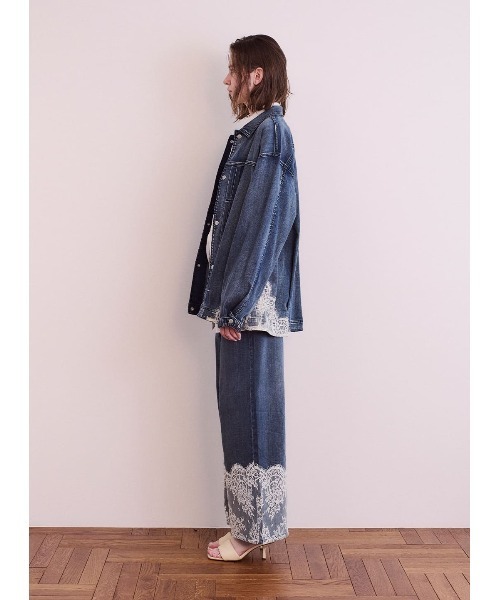 COEL（コエル）の「レースコンビデニムワイドパンツ（デニムパンツ・レディース・ブルー/ブラック・38/36）」の6枚目の写真