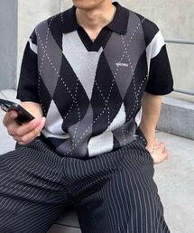 アーガイルスキッパーサマーニットポロシャツ