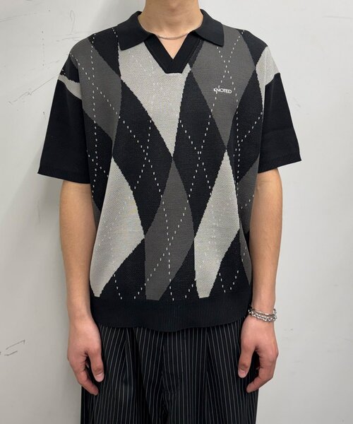 CIAOPANIC（チャオパニック）の「アーガイルスキッパーサマーニットポロシャツ（ポロシャツ・レディース・ブラック/イエロー/オレンジ/ネイビー・SMALL/MEDIUM/LARGE）」の6枚目の写真