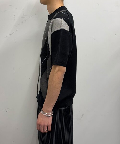 CIAOPANIC（チャオパニック）の「アーガイルスキッパーサマーニットポロシャツ（ポロシャツ・レディース・ブラック/イエロー/オレンジ/ネイビー・SMALL/MEDIUM/LARGE）」の7枚目の写真