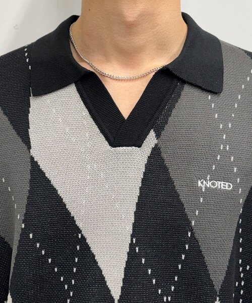 CIAOPANIC（チャオパニック）の「アーガイルスキッパーサマーニットポロシャツ（ポロシャツ・レディース・ブラック/イエロー/オレンジ/ネイビー・SMALL/MEDIUM/LARGE）」の9枚目の写真