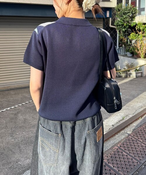 CIAOPANIC（チャオパニック）の「アーガイルスキッパーサマーニットポロシャツ（ポロシャツ・レディース・ブラック/イエロー/オレンジ/ネイビー・SMALL/MEDIUM/LARGE）」の14枚目の写真