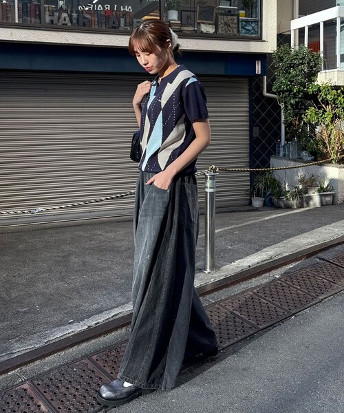 CIAOPANIC（チャオパニック）の「アーガイルスキッパーサマーニットポロシャツ（ポロシャツ・レディース・ブラック/イエロー/オレンジ/ネイビー・SMALL/MEDIUM/LARGE）」の16枚目の写真