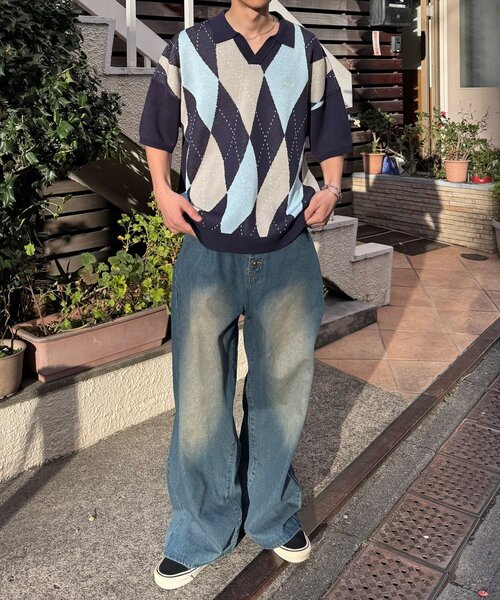 CIAOPANIC（チャオパニック）の「アーガイルスキッパーサマーニットポロシャツ（ポロシャツ・レディース・ブラック/イエロー/オレンジ/ネイビー・SMALL/MEDIUM/LARGE）」の20枚目の写真