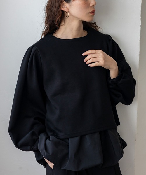 VitaFelice(ヴィータフェリーチェ)の「バルーンヘムレイヤードセットトップス タンクトップ(2点セット) スウェットライク 春服(Tシャツ/カットソー・レディース・アイボリー/ブラック・FREE)」の2枚目の写真