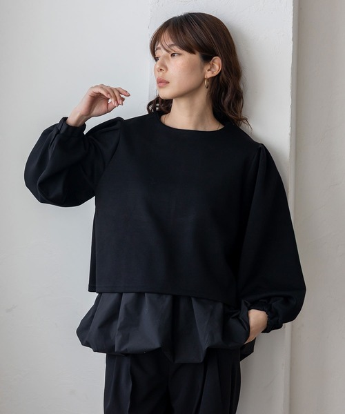 VitaFelice(ヴィータフェリーチェ)の「バルーンヘムレイヤードセットトップス タンクトップ(2点セット) スウェットライク 春服(Tシャツ/カットソー・レディース・アイボリー/ブラック・FREE)」の4枚目の写真