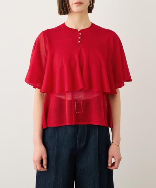 ROPE'（ロペ）の「LEVITA ティアードフリルニットプルーオーバー/接触冷感・イージーケア（Tシャツ/カットソー・レディース・ブラック/レッド/ベージュ・FREE）」の18枚目の写真