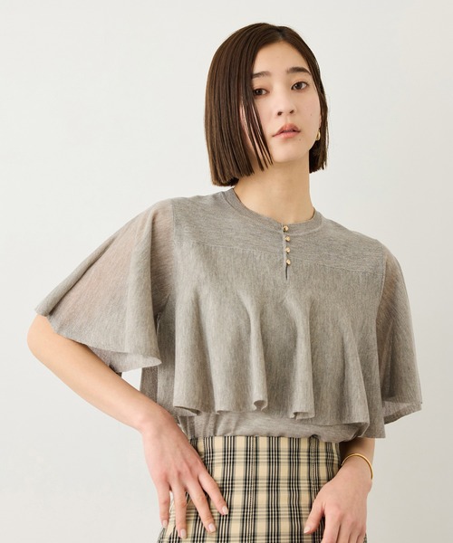 ROPE'（ロペ）の「LEVITA ティアードフリルニットプルーオーバー/接触冷感・イージーケア（Tシャツ/カットソー・レディース・ブラック/レッド/ベージュ・FREE）」の5枚目の写真