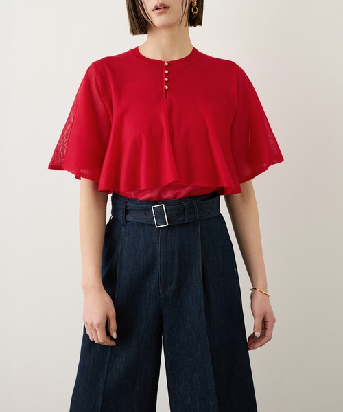 ROPE'（ロペ）の「LEVITA ティアードフリルニットプルーオーバー/接触冷感・イージーケア（Tシャツ/カットソー・レディース・ブラック/レッド/ベージュ・FREE）」の8枚目の写真