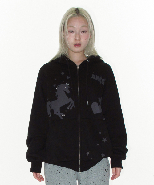 AMESWORLDWIDE（アメスワールドワイド）の「UNICORN DRAWING HOODIE ZIP-UP BLACK（パーカー・レディース・その他・FREE）」の2枚目の写真