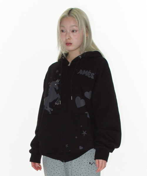 AMESWORLDWIDE（アメスワールドワイド）の「UNICORN DRAWING HOODIE ZIP-UP BLACK（パーカー・レディース・その他・FREE）」の3枚目の写真