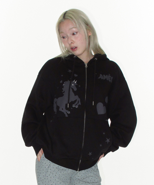 AMESWORLDWIDE（アメスワールドワイド）の「UNICORN DRAWING HOODIE ZIP-UP BLACK（パーカー・レディース・その他・FREE）」の4枚目の写真
