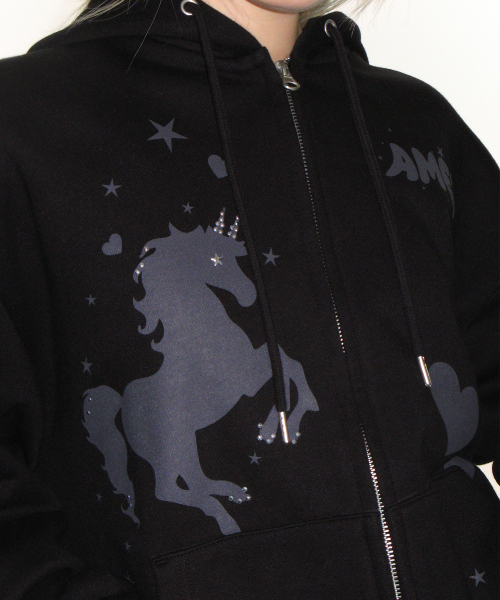 AMESWORLDWIDE（アメスワールドワイド）の「UNICORN DRAWING HOODIE ZIP-UP BLACK（パーカー・レディース・その他・FREE）」の7枚目の写真