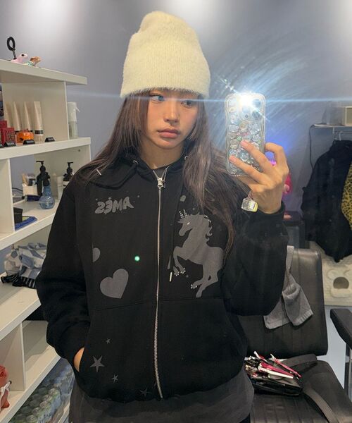 AMESWORLDWIDE（アメスワールドワイド）の「UNICORN DRAWING HOODIE ZIP-UP BLACK（パーカー・レディース・その他・FREE）」の10枚目の写真
