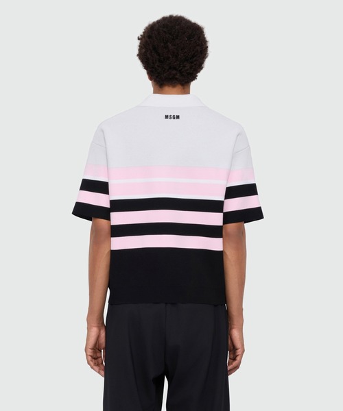 MSGM(エムエスジーエム)の「ストライプ ジャカード BIKE LIFE ポロニット(ニット/セーター・メンズ・ブラック×ピンク・M/S)」の3枚目の写真