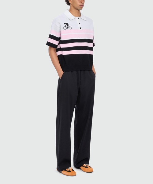 MSGM(エムエスジーエム)の「ストライプ ジャカード BIKE LIFE ポロニット(ニット/セーター・メンズ・ブラック×ピンク・M/S)」の4枚目の写真