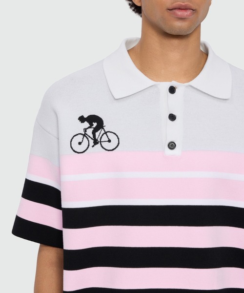 MSGM(エムエスジーエム)の「ストライプ ジャカード BIKE LIFE ポロニット(ニット/セーター・メンズ・ブラック×ピンク・M/S)」の5枚目の写真