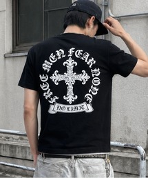 SPINNS | 短丈クロスバックプリント半袖Tシャツ/ワンポイント(Tシャツ/カットソー)