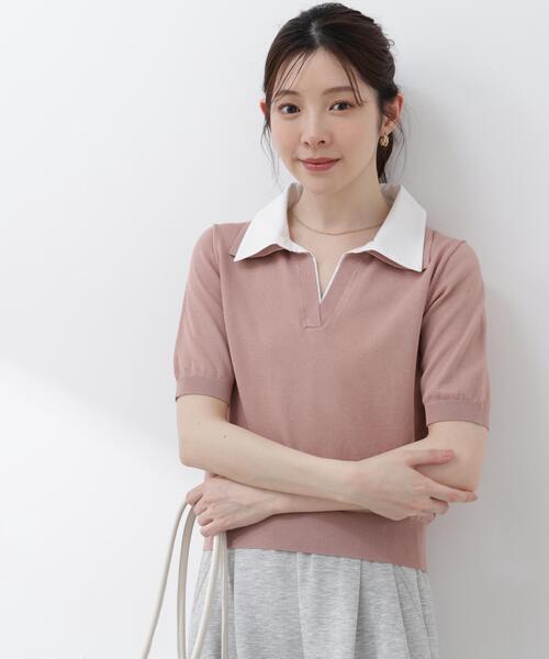 PROPORTION BODY DRESSING(プロポーションボディドレッシング)の「【加藤栞さん着用】<a>レイヤード風ポロニット / 1216179402(ニット/セーター・レディース・ピンク/ネイビー/イエロー・MEDIUM/SMALL)」の4枚目の写真