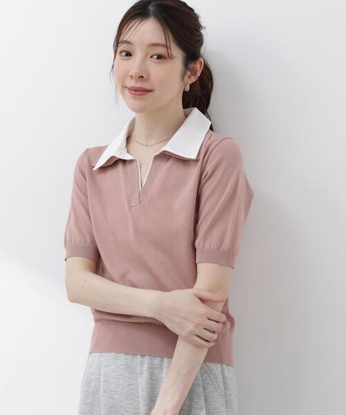 PROPORTION BODY DRESSING(プロポーションボディドレッシング)の「【加藤栞さん着用】<a>レイヤード風ポロニット / 1216179402(ニット/セーター・レディース・ピンク/ネイビー/イエロー・MEDIUM/SMALL)」の5枚目の写真