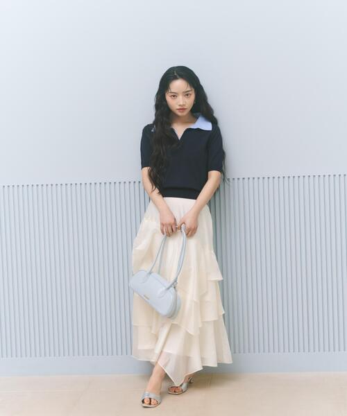 PROPORTION BODY DRESSING(プロポーションボディドレッシング)の「【加藤栞さん着用】<a>レイヤード風ポロニット / 1216179402(ニット/セーター・レディース・ピンク/ネイビー/イエロー・MEDIUM/SMALL)」の8枚目の写真