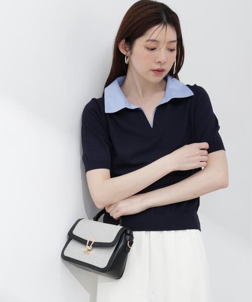 PROPORTION BODY DRESSING(プロポーションボディドレッシング)の「【加藤栞さん着用】<a>レイヤード風ポロニット / 1216179402(ニット/セーター・レディース・ピンク/ネイビー/イエロー・MEDIUM/SMALL)」の11枚目の写真