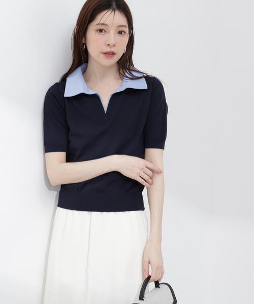 PROPORTION BODY DRESSING(プロポーションボディドレッシング)の「【加藤栞さん着用】<a>レイヤード風ポロニット / 1216179402(ニット/セーター・レディース・ピンク/ネイビー/イエロー・MEDIUM/SMALL)」の15枚目の写真