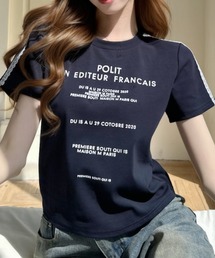 ロゴデザイン 袖レースライン 半袖Tシャツ