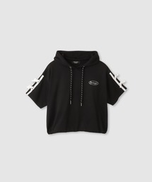 RICH MIX（リッチミックス）の「RICHMIX 袖リボン ライン 裾ドロスト クロップド 半袖パーカー（パーカー）」