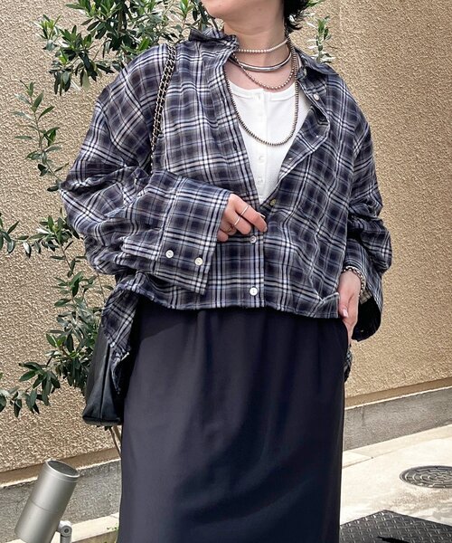 un dix cors(アンディコール)の「ショートチェックシャツ(シャツ/ブラウス・レディース・ブラック/サックスブルー・FREE)」の3枚目の写真