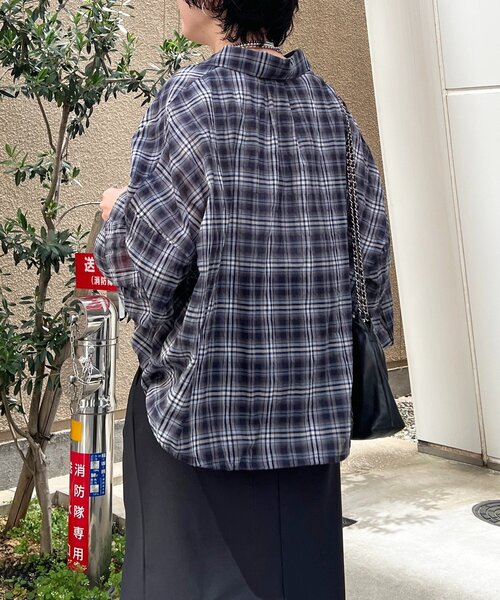 un dix cors(アンディコール)の「ショートチェックシャツ(シャツ/ブラウス・レディース・ブラック/サックスブルー・FREE)」の4枚目の写真