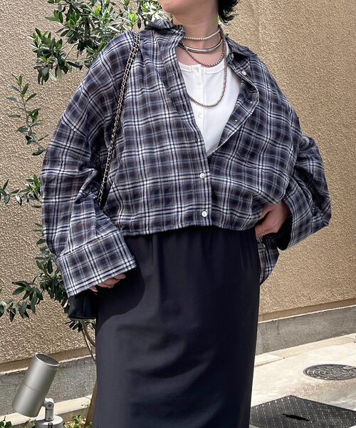 un dix cors(アンディコール)の「ショートチェックシャツ(シャツ/ブラウス・レディース・ブラック/サックスブルー・FREE)」の10枚目の写真