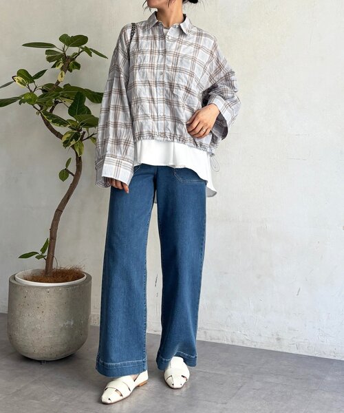 un dix cors(アンディコール)の「ショートチェックシャツ(シャツ/ブラウス・レディース・ブラック/サックスブルー・FREE)」の13枚目の写真