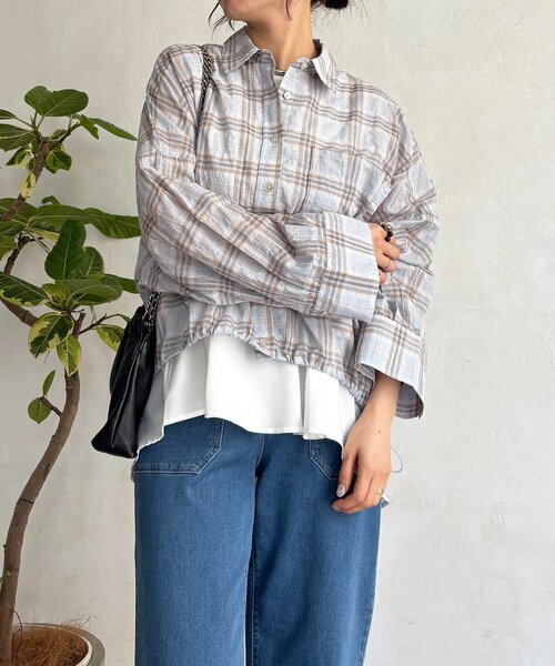 un dix cors(アンディコール)の「ショートチェックシャツ(シャツ/ブラウス・レディース・ブラック/サックスブルー・FREE)」の14枚目の写真