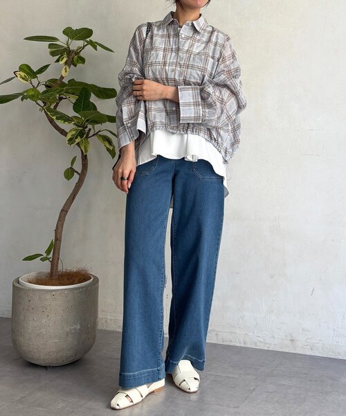 un dix cors(アンディコール)の「ショートチェックシャツ(シャツ/ブラウス・レディース・ブラック/サックスブルー・FREE)」の15枚目の写真