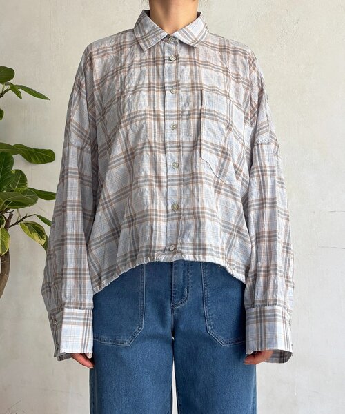 un dix cors(アンディコール)の「ショートチェックシャツ(シャツ/ブラウス・レディース・ブラック/サックスブルー・FREE)」の17枚目の写真