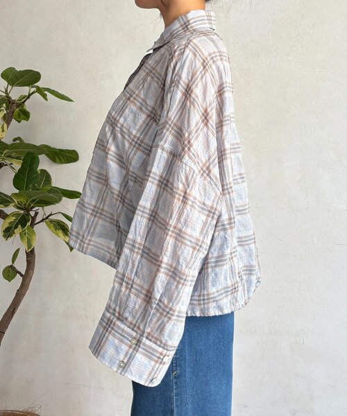 un dix cors(アンディコール)の「ショートチェックシャツ(シャツ/ブラウス・レディース・ブラック/サックスブルー・FREE)」の18枚目の写真