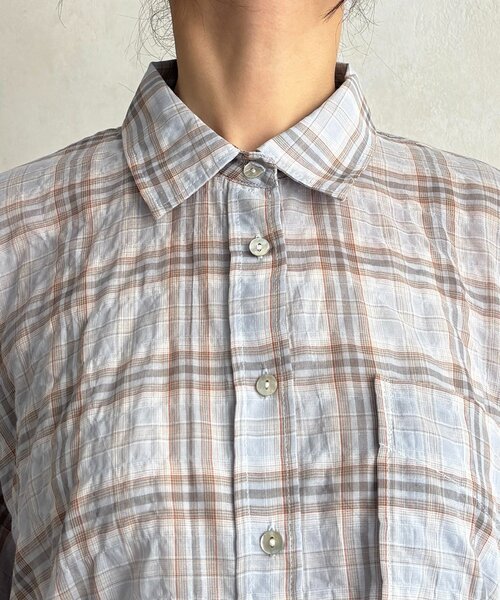 un dix cors(アンディコール)の「ショートチェックシャツ(シャツ/ブラウス・レディース・ブラック/サックスブルー・FREE)」の20枚目の写真