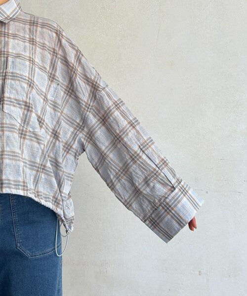 un dix cors(アンディコール)の「ショートチェックシャツ(シャツ/ブラウス・レディース・ブラック/サックスブルー・FREE)」の21枚目の写真