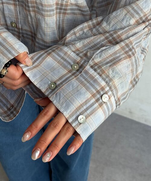 un dix cors(アンディコール)の「ショートチェックシャツ(シャツ/ブラウス・レディース・ブラック/サックスブルー・FREE)」の22枚目の写真