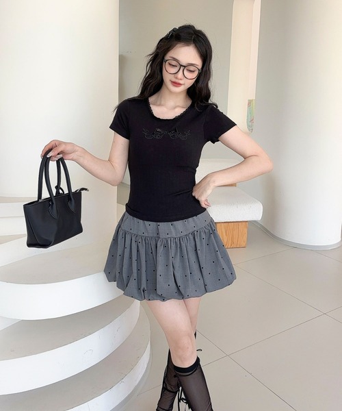 Jasmine Grandiflorum(ジャスミングランディフローラム)の「【Jasmine】カップ付き!レーススリムフィットTシャツ(Tシャツ/カットソー・レディース・ブラック/ホワイト・FREE)」の14枚目の写真