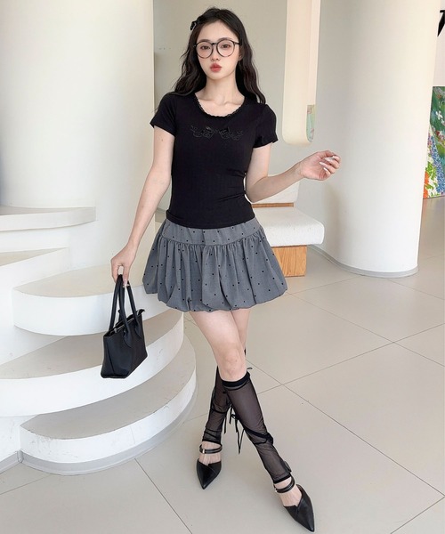 Jasmine Grandiflorum(ジャスミングランディフローラム)の「【Jasmine】カップ付き!レーススリムフィットTシャツ(Tシャツ/カットソー・レディース・ブラック/ホワイト・FREE)」の15枚目の写真