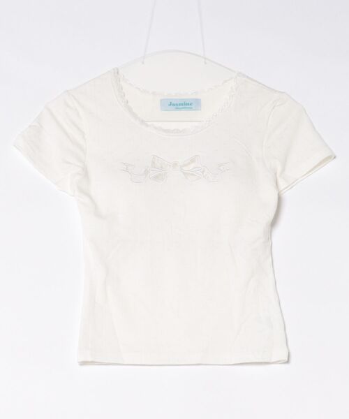 Jasmine Grandiflorum(ジャスミングランディフローラム)の「【Jasmine】カップ付き!レーススリムフィットTシャツ(Tシャツ/カットソー・レディース・ブラック/ホワイト・FREE)」の17枚目の写真