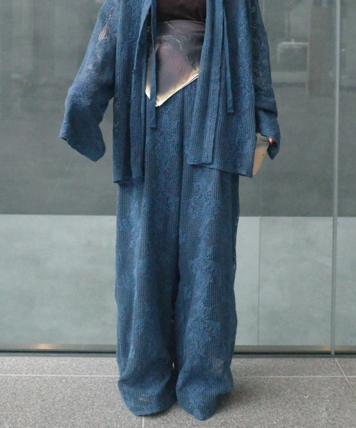 Ameri（アメリ）の「MESH DAMASK EMBROIDERY PANTS（スラックス・レディース・アイボリー/ブルー/ブラック・SMALL/MEDIUM）」の3枚目の写真