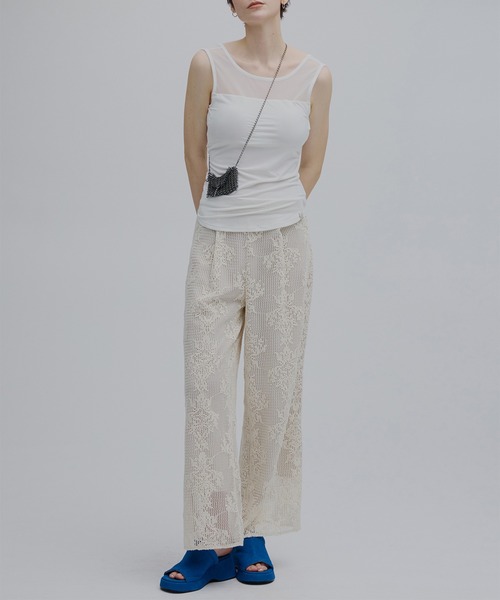 Ameri（アメリ）の「MESH DAMASK EMBROIDERY PANTS（スラックス・レディース・アイボリー/ブルー/ブラック・SMALL/MEDIUM）」の5枚目の写真