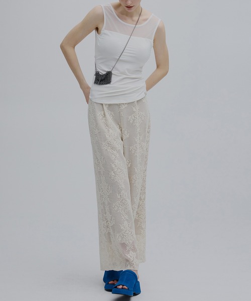 Ameri（アメリ）の「MESH DAMASK EMBROIDERY PANTS（スラックス・レディース・アイボリー/ブルー/ブラック・SMALL/MEDIUM）」の6枚目の写真