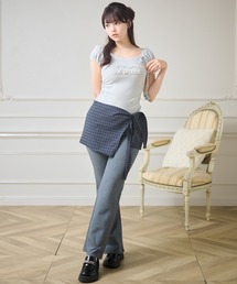 チェック柄 ラップスカート付き レギンス パンツ