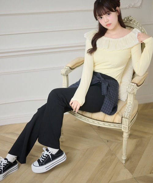 Anely（アネリー）の「チェック柄 ラップスカート付き レギンス パンツ（その他パンツ・レディース・チャコールグレー/ブラック/ネイビー・FREE）」の4枚目の写真